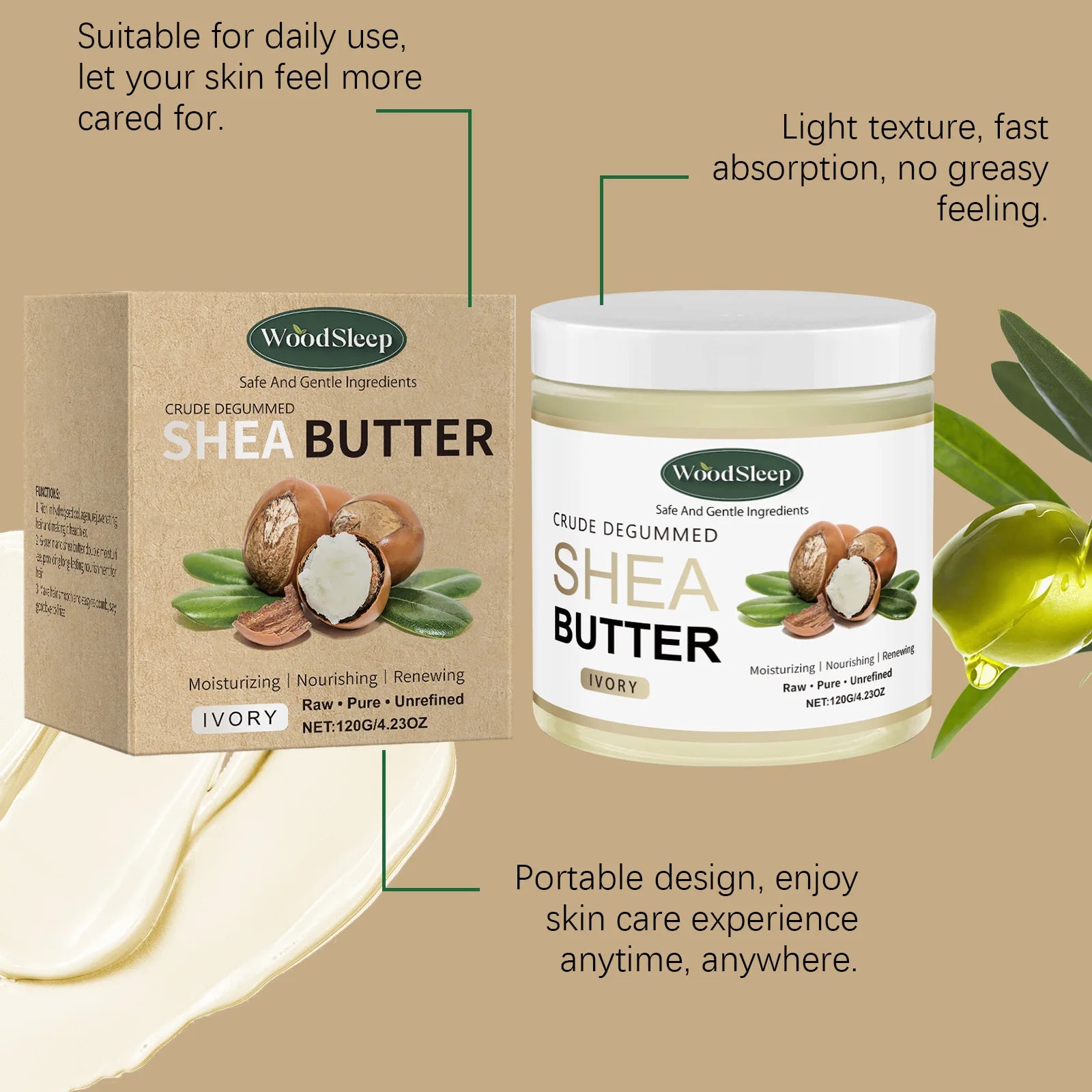 Woodsleep 120g Shea Butter Nourish Skin Lotion Body Moisturizing Reduce Dark Spot Dullness Brighten Skin Lasting Hydrating Cream