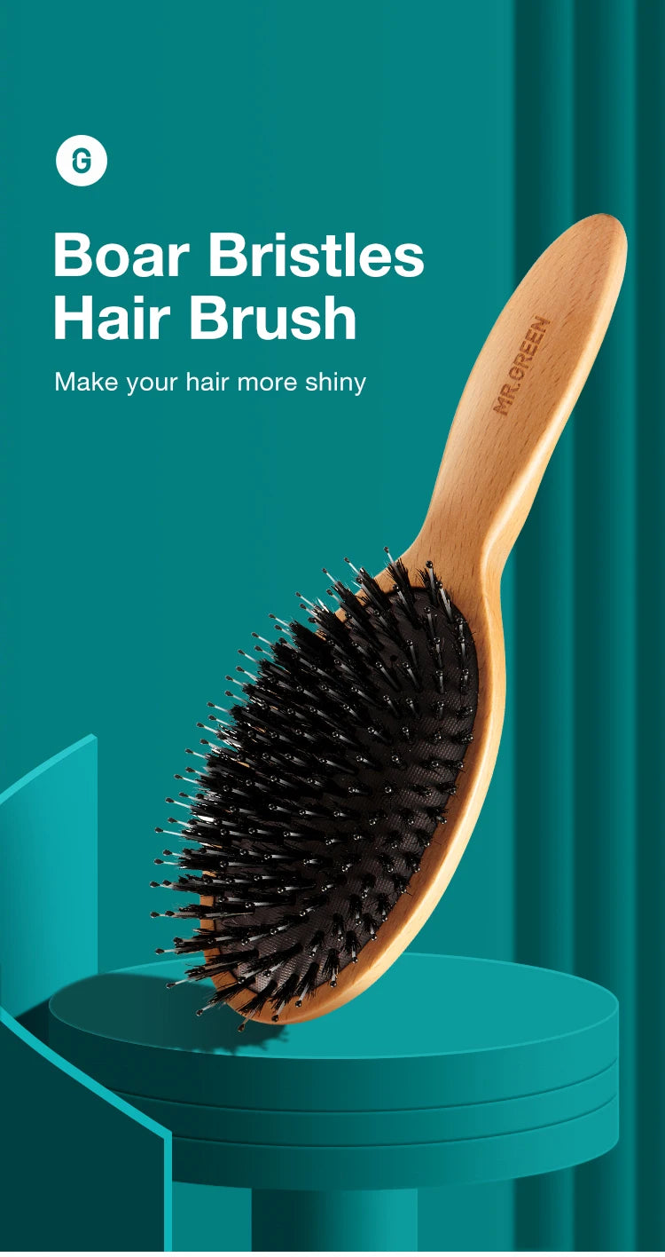 MR.GREEN Boar Bristle Hair Brush Natural Beech Comb Hairbrush for Curly Thick Long Dry Wet Hair Detangler Massage Brushes Women