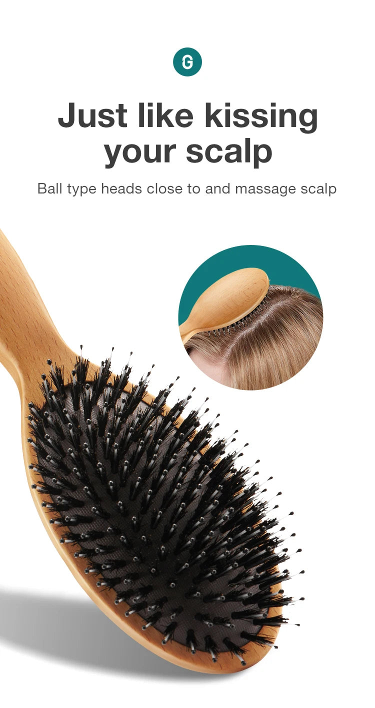 MR.GREEN Boar Bristle Hair Brush Natural Beech Comb Hairbrush for Curly Thick Long Dry Wet Hair Detangler Massage Brushes Women