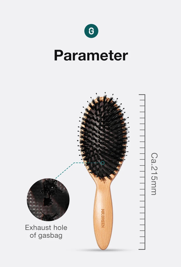 MR.GREEN Boar Bristle Hair Brush Natural Beech Comb Hairbrush for Curly Thick Long Dry Wet Hair Detangler Massage Brushes Women