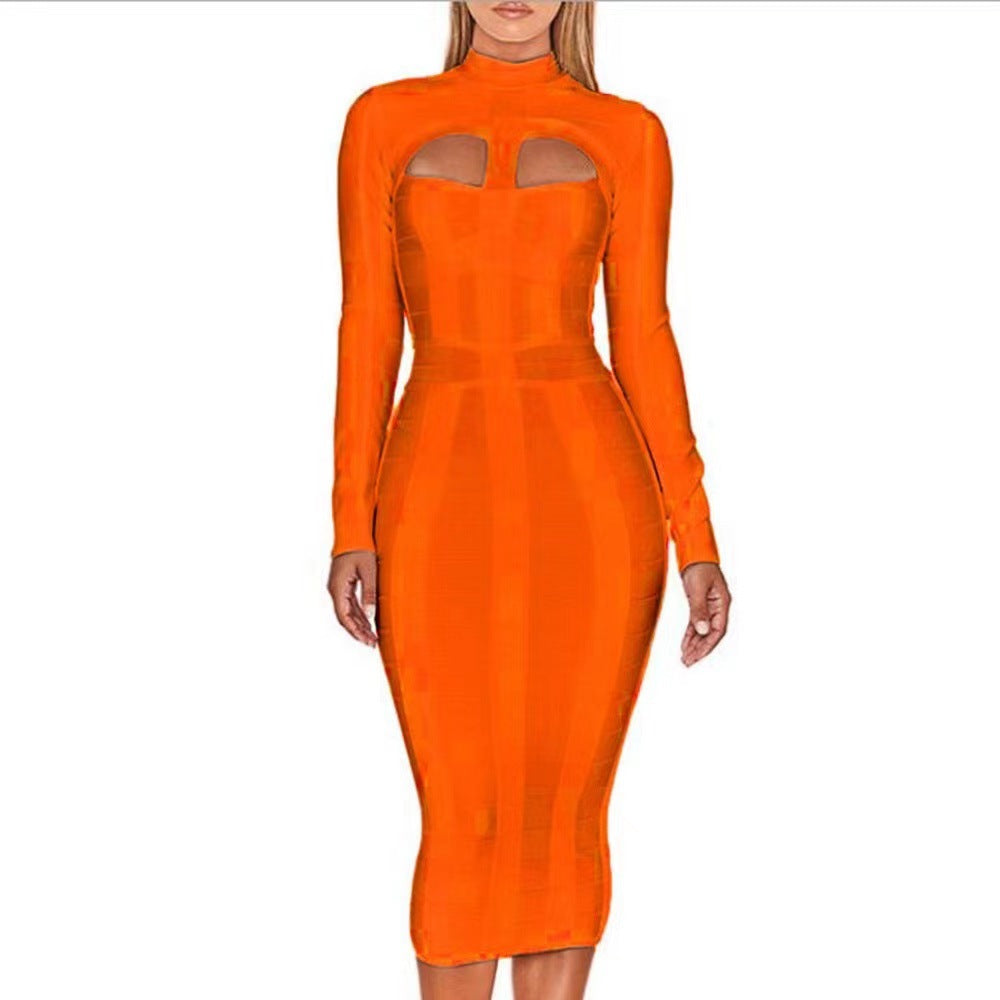 European and American Cross Border Sexy bandage dress bandage dress Cutout Tight Long Sleeve Party Party dress