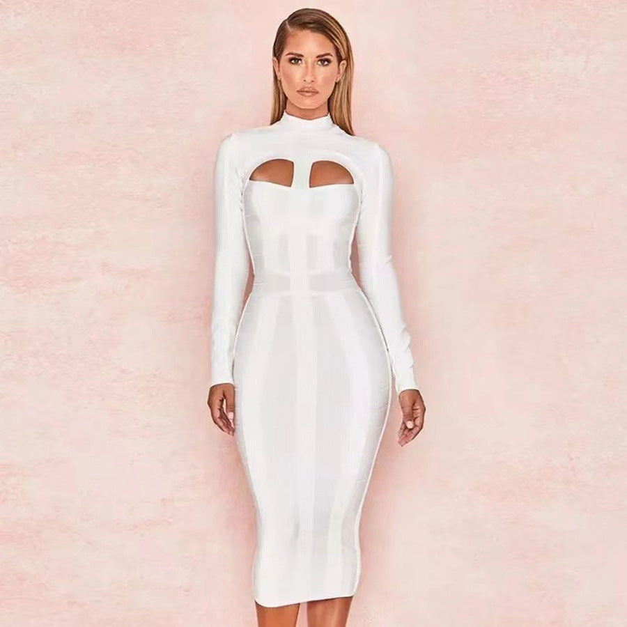 European and American Cross Border Sexy bandage dress bandage dress Cutout Tight Long Sleeve Party Party dress
