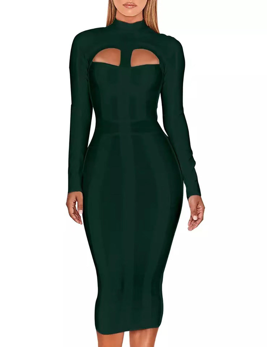 European and American Cross Border Sexy bandage dress bandage dress Cutout Tight Long Sleeve Party Party dress