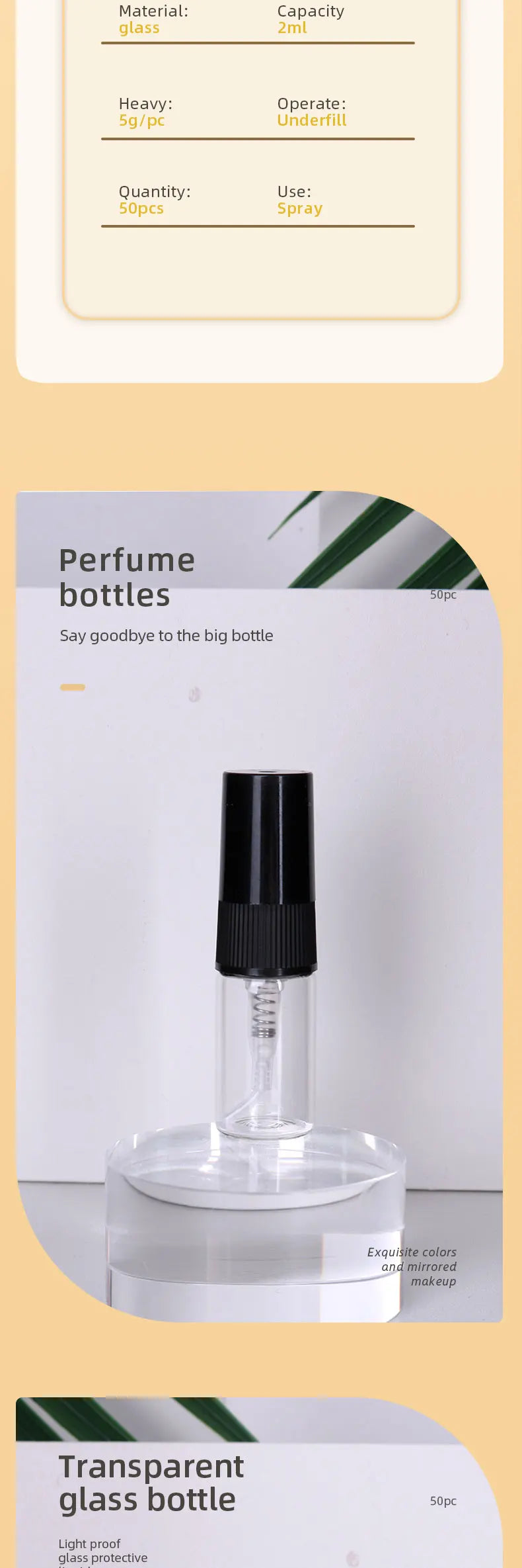 Hot sale 50/piece 2ml transparent glass perfume bottle disposable trial bottle mini travel portable cologne perfume bottle