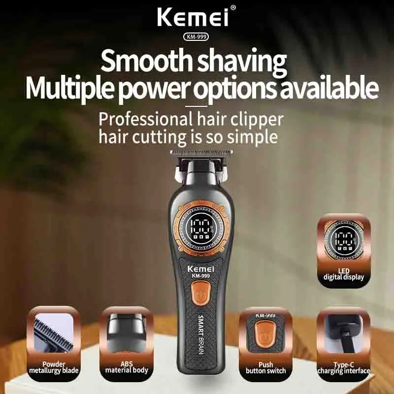 Kemei KM999 Electric HairCut Machine Digital Display Hair Clipper Professional Cordless Precision Adjustment Trimmer Shaver Hair