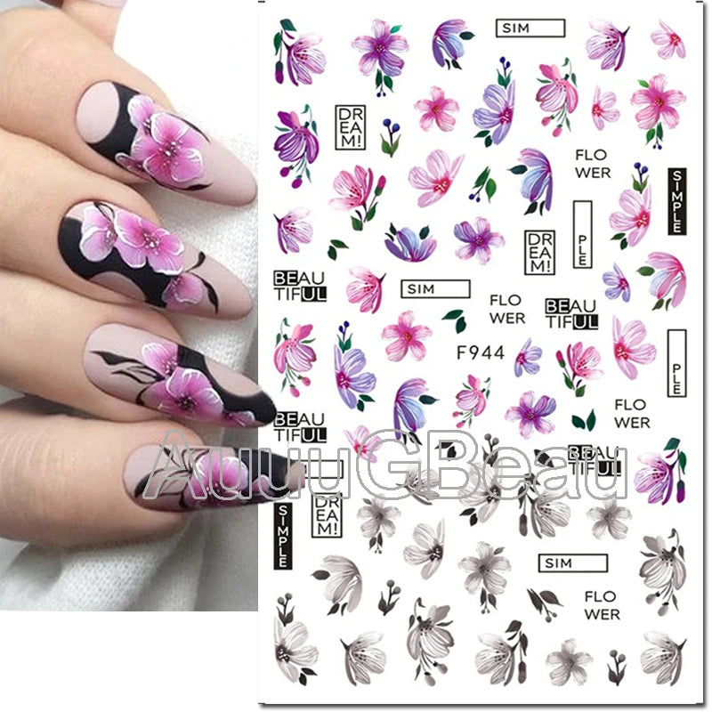 3d Nail Art Decals Geometric Lines Coconut Tree Palms Leaves Flowers Adhesive Sliders Nail Stickers Decorated Manicure