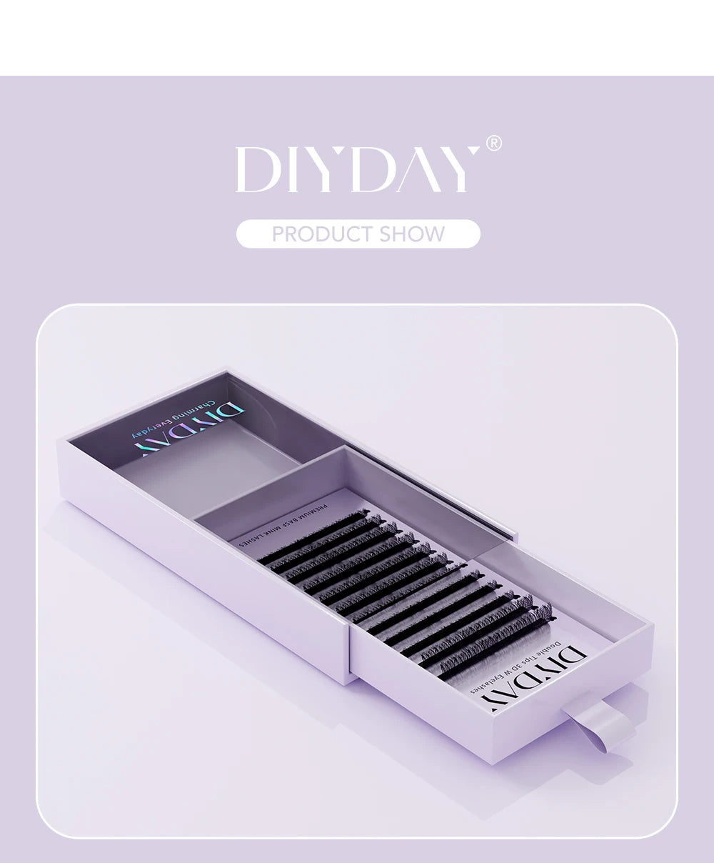 DIYDAY 3D W Lashes Extension 6D W Shaped Bloom Premade Eyelash Fans C D Curl Natural False Eyelashes for Extension Makeup