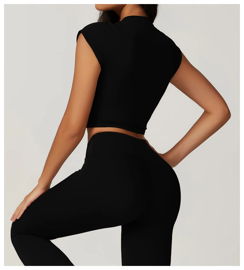 2 Pieces Yoga Set Gym Clothes Sportswear Yoga Suits For Women Fitness Short Sleeve Crop Top Tracksuits Sports Bra Gym Leggings