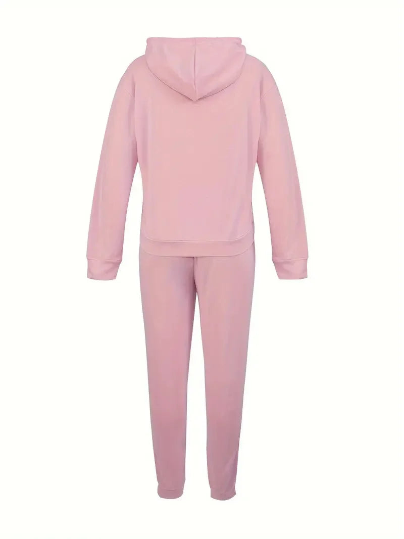 Women's autumn and winter fashion casual hip-hop street cartoon bear zipper print warm hooded sweatshirt+sports pants set