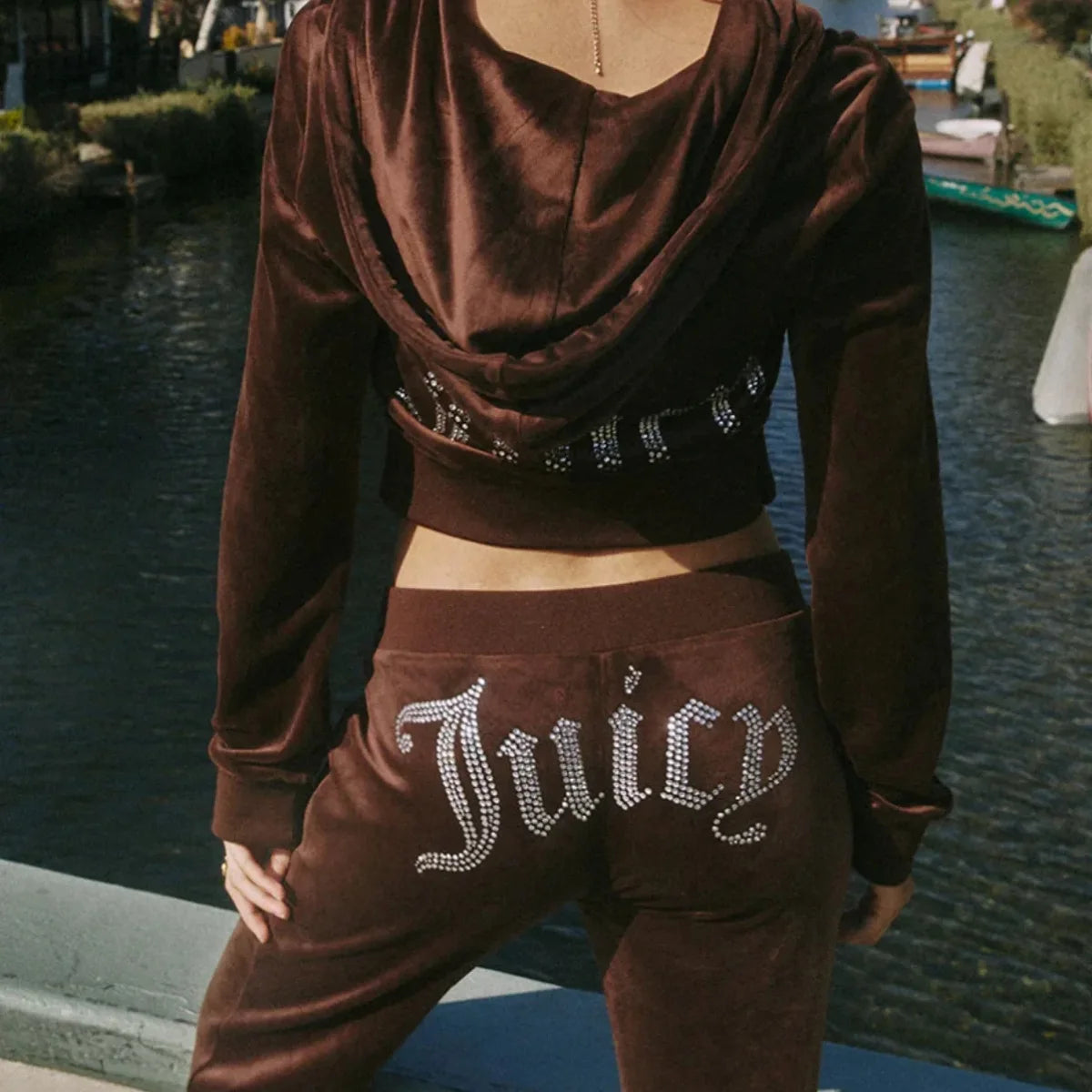 Ladies Casual Sportswear Set Pure Color Letter Rhinestone Long Sleeve Hoodie Loose Pants Two Piece Set Street Style Polyester