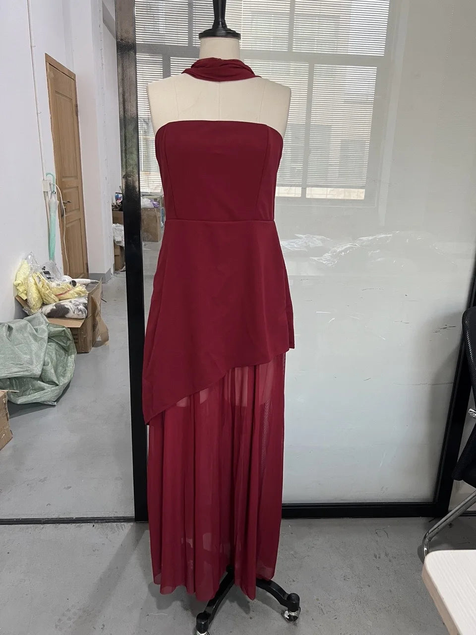 Elegant Women's Strapless Ribbon Long Dress Mesh Maxi Dresses Summer Evening Party Wedding Guest White Yellow Burgundy Brown New