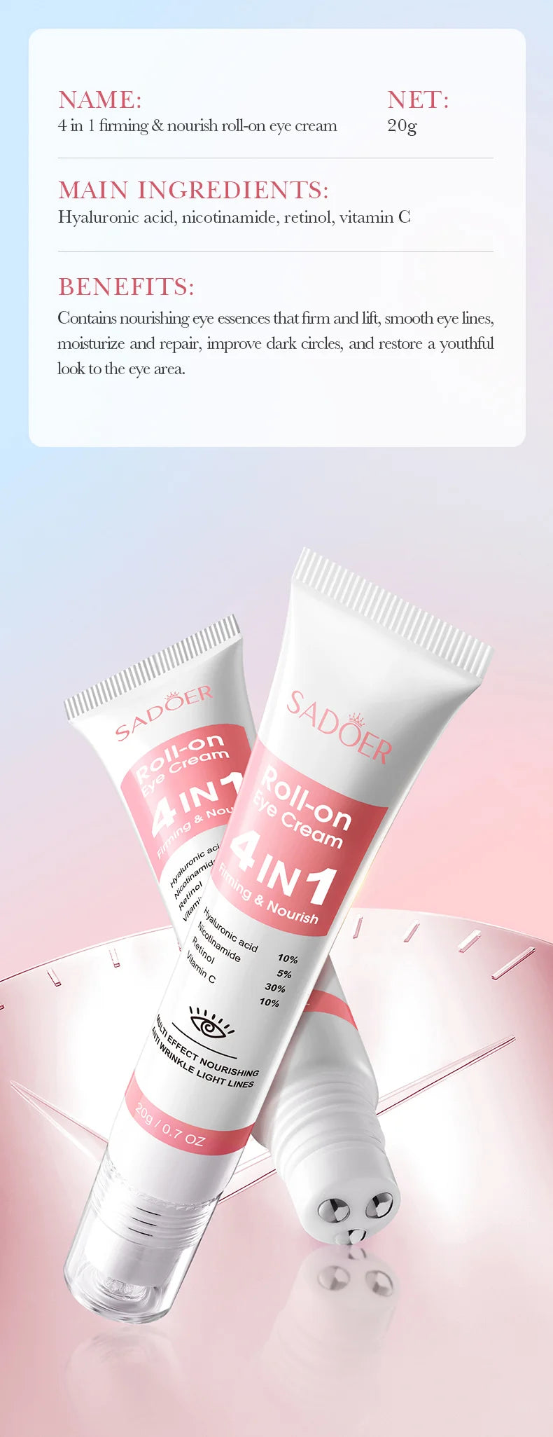 Instant Eye Bag Remove Cream Retinol Anti-Wrinkle Firming Skin Fade Fine Lines Anti Dark Circle Puffiness Brighten Eye SkinCare