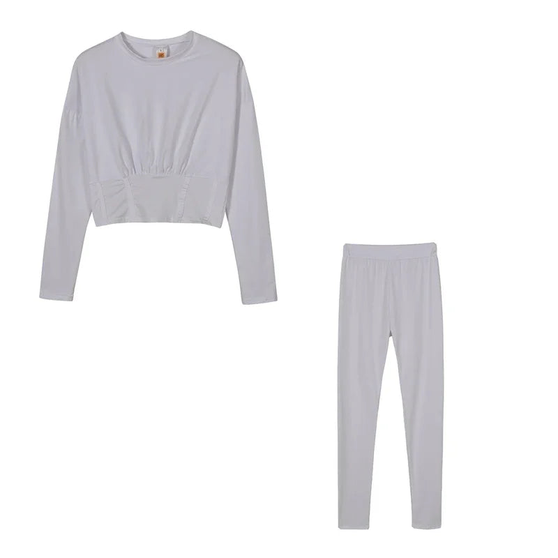 2023 Autumn New Women's Pure Color Sports Waist Suit Fashion Casual Two-piece Set