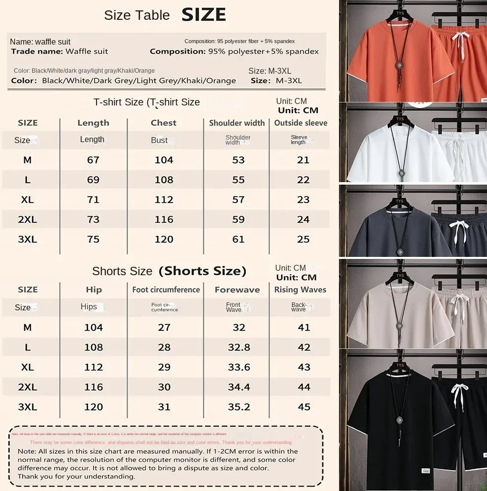 Stylish casual T-shirt + Shorts set Men's sports set Loose comfortable low Run 2025 men's summer Waffle suit