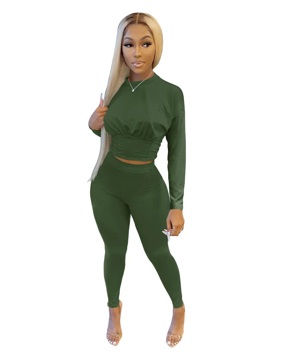 2023 Autumn New Women's Pure Color Sports Waist Suit Fashion Casual Two-piece Set