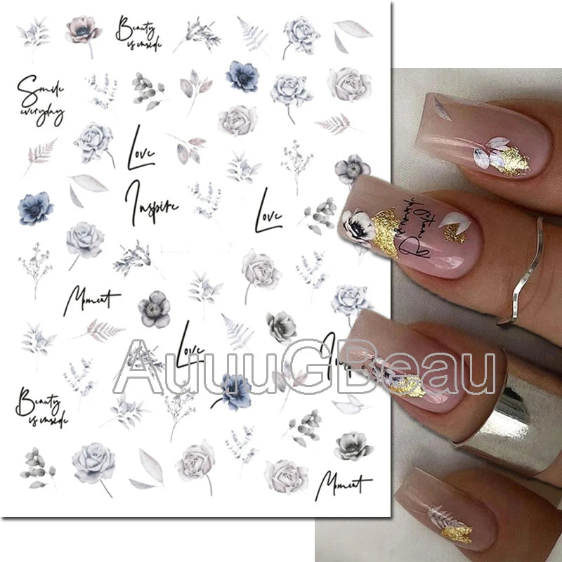 3d Nail Art Decals Geometric Lines Coconut Tree Palms Leaves Flowers Adhesive Sliders Nail Stickers Decorated Manicure