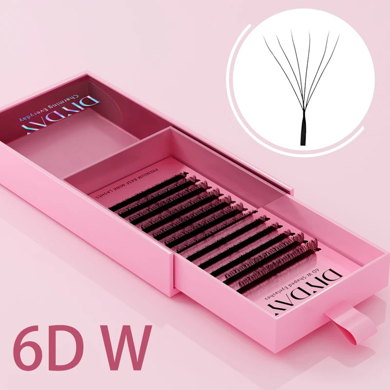 DIYDAY 3D W Lashes Extension 6D W Shaped Bloom Premade Eyelash Fans C D Curl Natural False Eyelashes for Extension Makeup