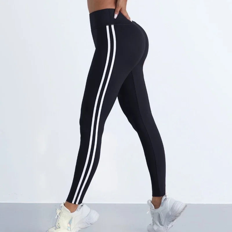 Women Striped Slim Sports Pants Yoga Leggings High Waist Hip Liftting Casul Tights Workout Running Stretchy  Gym Leggings