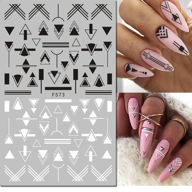 3d Nail Art Decals Geometric Lines Coconut Tree Palms Leaves Flowers Adhesive Sliders Nail Stickers Decorated Manicure