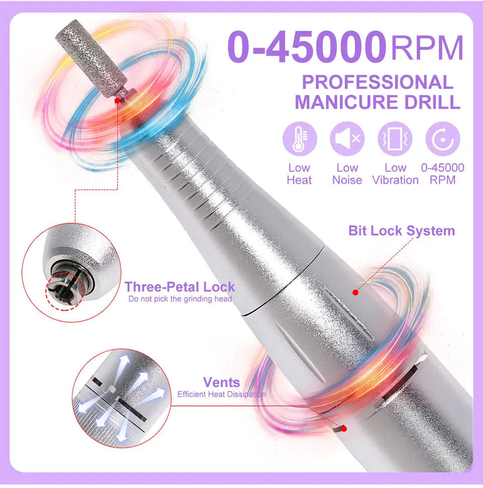 Nail Drill 45000 RPM Rechargeable Nails Electric File for Acrylic Gel Removing & Polishing Gel for Home/Salon Manicure Pedicure