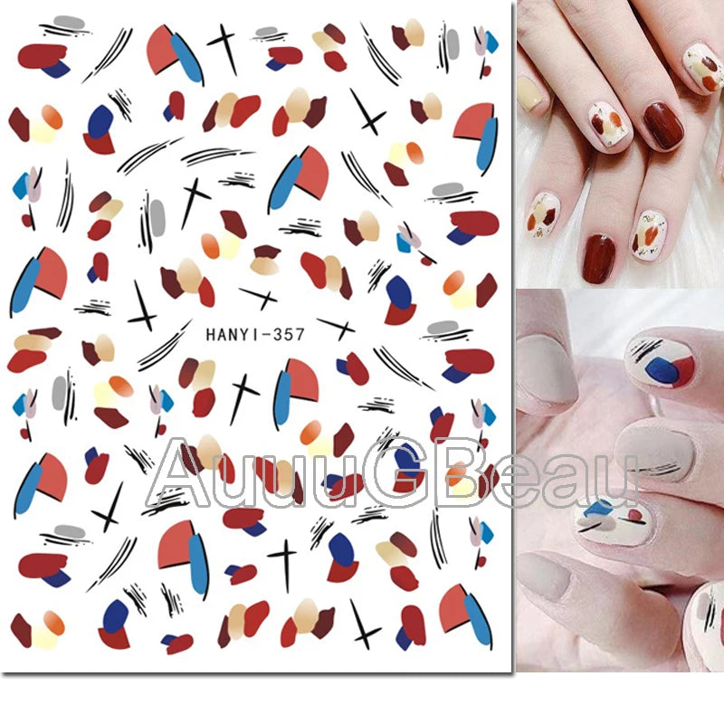 3d Nail Art Decals Geometric Lines Coconut Tree Palms Leaves Flowers Adhesive Sliders Nail Stickers Decorated Manicure
