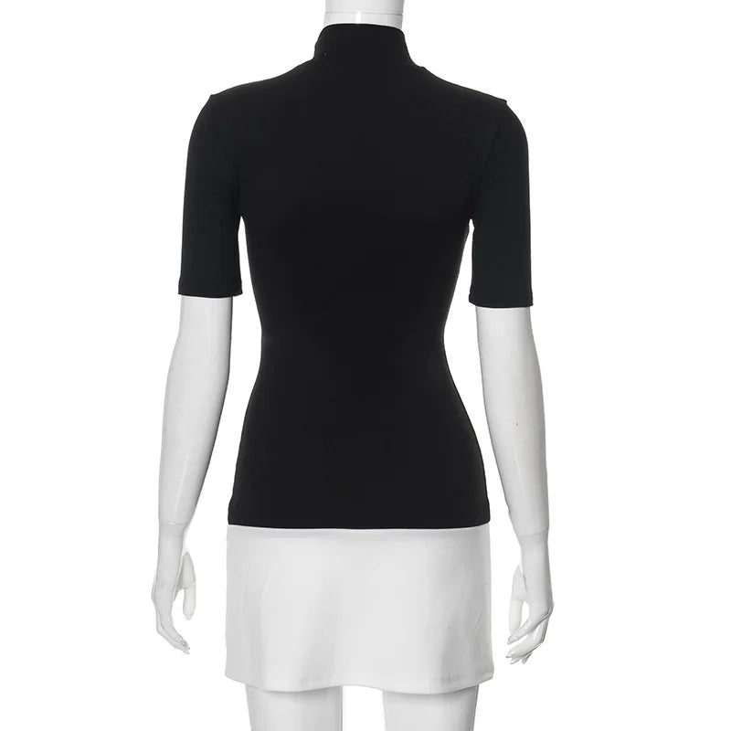 Contrast Color Bodycon Dress For Women Summer Clothing Turtleneck Vestidos Elegantes Para Mujer Half Sleeves Mini Streetwear Y2k