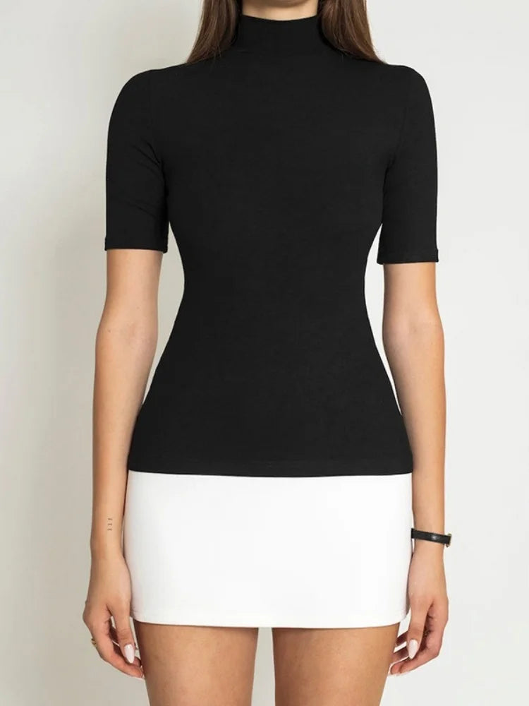 Contrast Color Bodycon Dress For Women Summer Clothing Turtleneck Vestidos Elegantes Para Mujer Half Sleeves Mini Streetwear Y2k