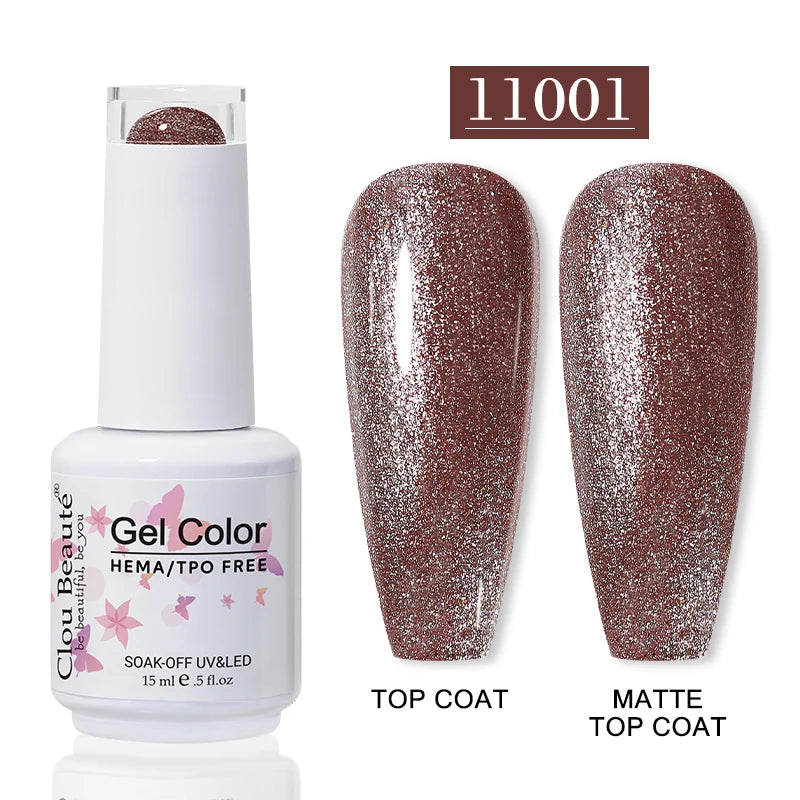 Clou Beaute Glitter Gel Nail Varnishes Winter Color Sparkling Sequins Soak Off UV LED Varnish Nail Art Decoration Base Top Coat