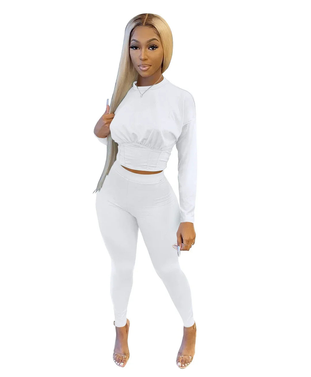 2023 Autumn New Women's Pure Color Sports Waist Suit Fashion Casual Two-piece Set