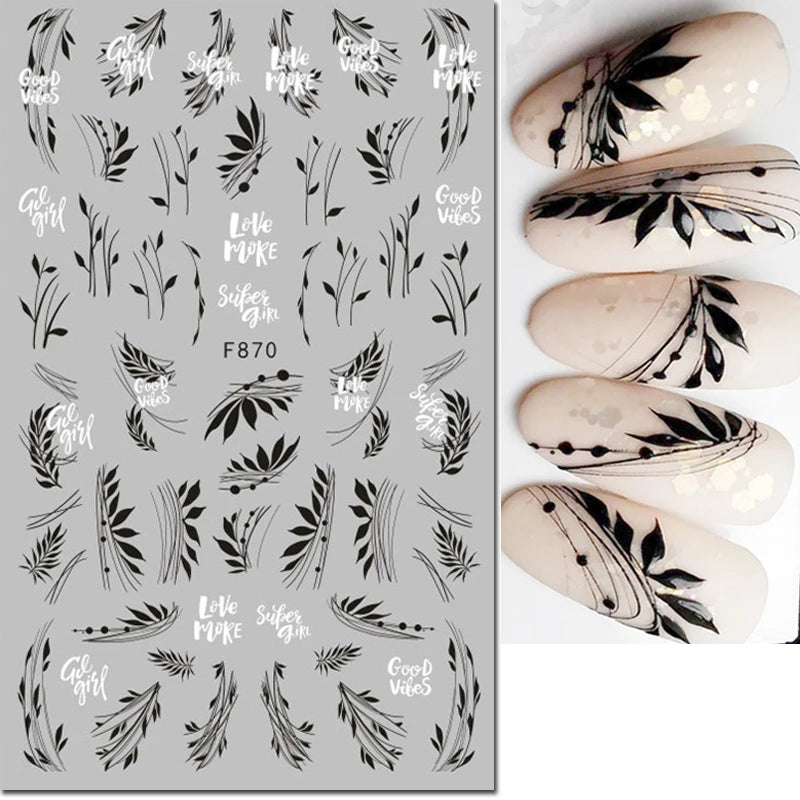 3d Nail Art Decals Geometric Lines Coconut Tree Palms Leaves Flowers Adhesive Sliders Nail Stickers Decorated Manicure