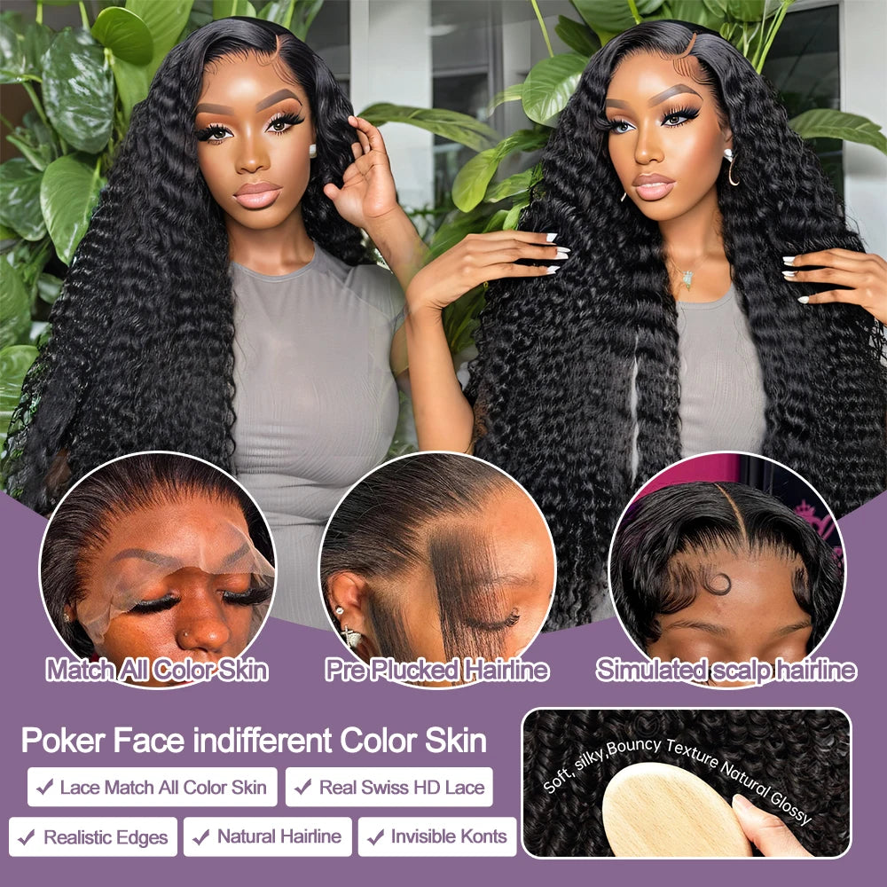 40 Inch Human Hair Wig Deep Wave 13X6 Hd Curly Lace Glueless Human Hair 100 Frontal  7X5 Lace Wigs Natural Black  Curly Wig