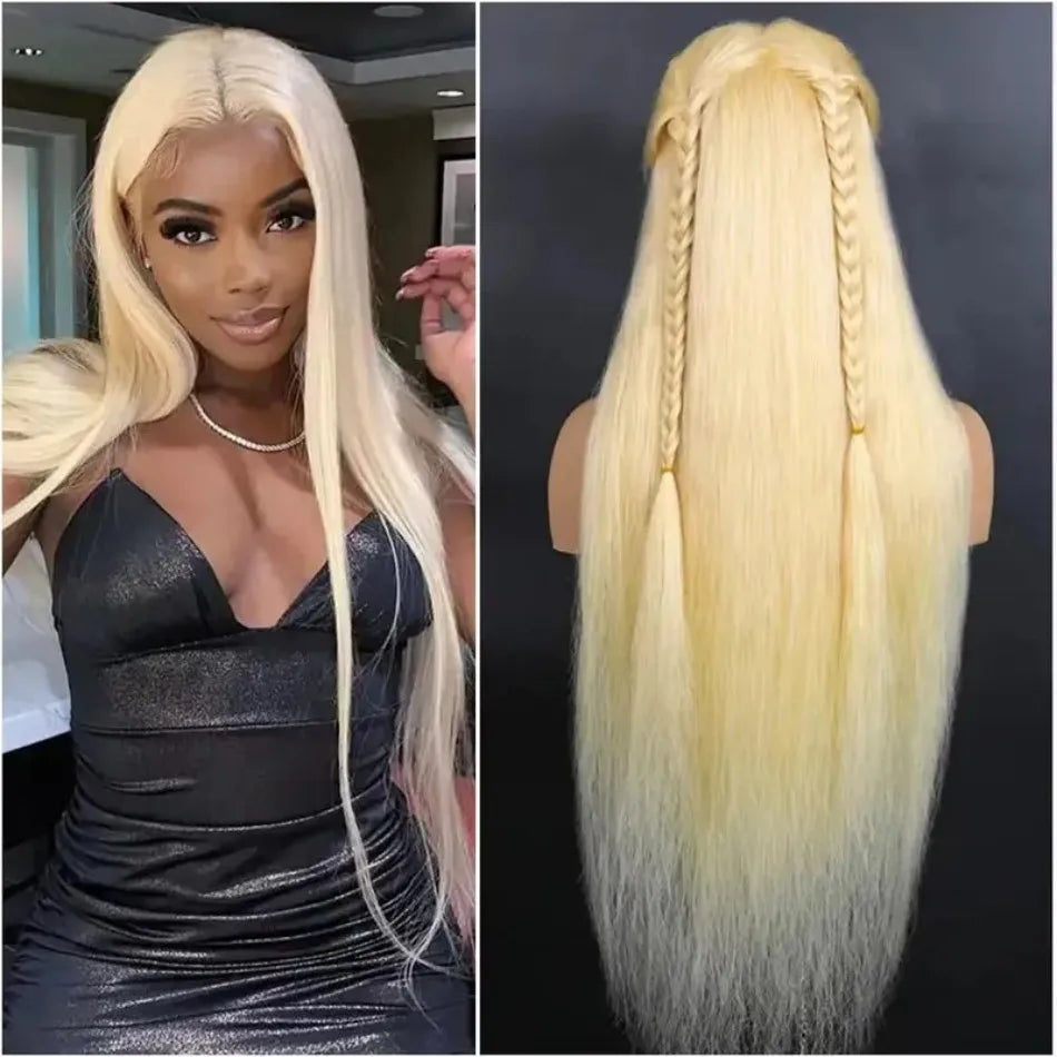 Blonde 613 Hd Lace Frontal Wig 13X6 Brazilian Straight Human Hair Wig 40 Inch Transparent Lace Frontal Wig For Women 250 Density