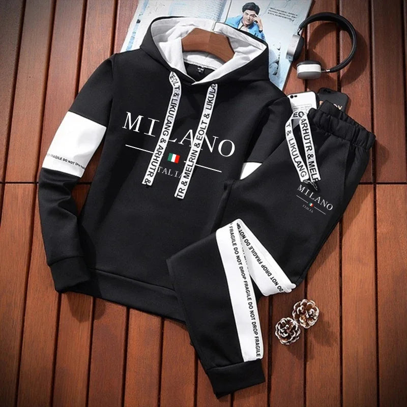 Hot Sales Mens Tracksuit Casual Print Sweatshirts Single Piece Hoodie Pants Sports Jogging Mens Clothing AutumnWinter Sportswear
