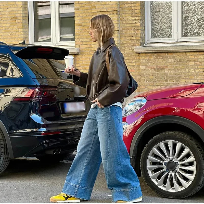 Chaqueta Bomber de Cuero PU Estilo Vintage