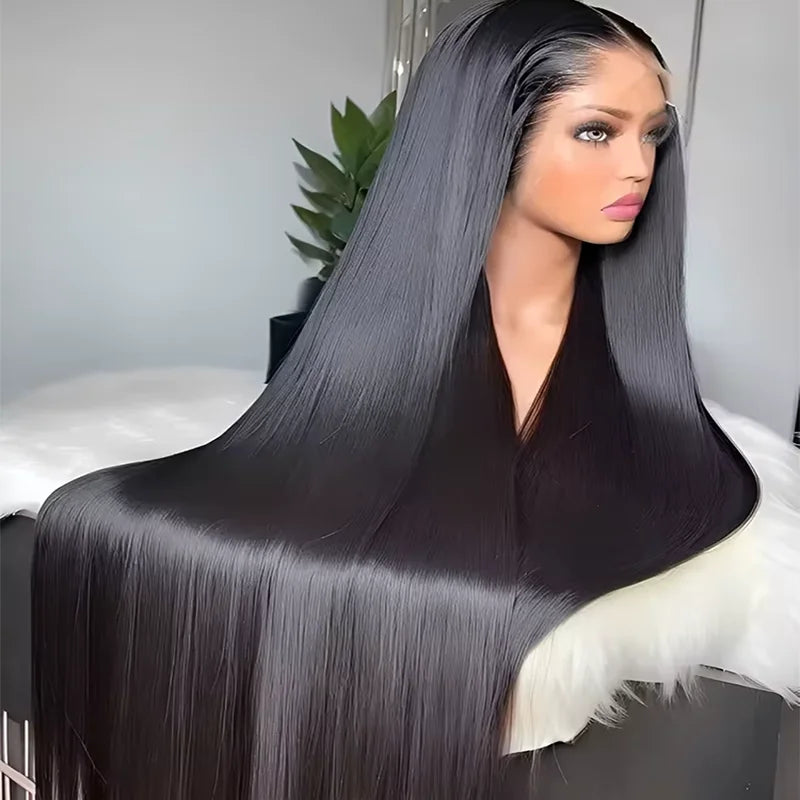 30 40 Inch Natural Black Bone Straight Hair 250 Density 13x6 Hd Transparent Lace Frontal Wig 100% Brazilian Human Hair Wig
