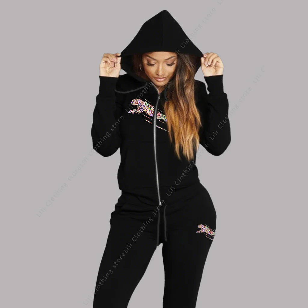 Women's Track Suit Aesthetic Hoodies Sweatshirts Sweatpants 2 Piece Set Zipper Cardigan High quality Sportwear Woman Pants Sets