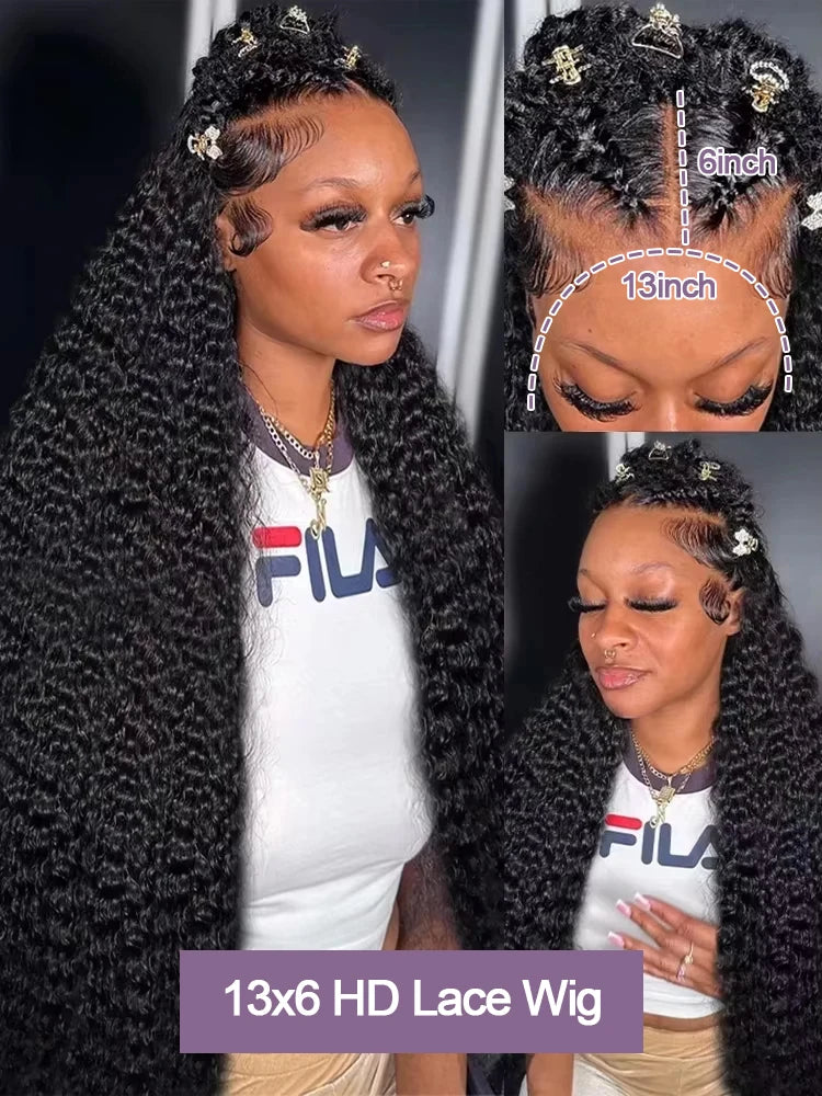 40 Inch Human Hair Wig Deep Wave 13X6 Hd Curly Lace Glueless Human Hair 100 Frontal  7X5 Lace Wigs Natural Black  Curly Wig