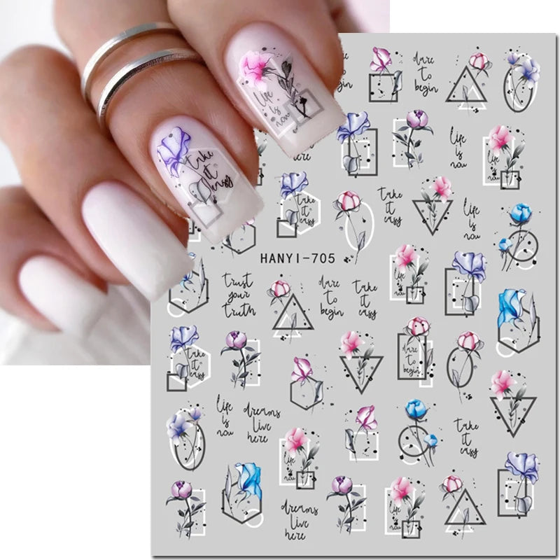 3d Nail Art Decals Geometric Lines Coconut Tree Palms Leaves Flowers Adhesive Sliders Nail Stickers Decorated Manicure