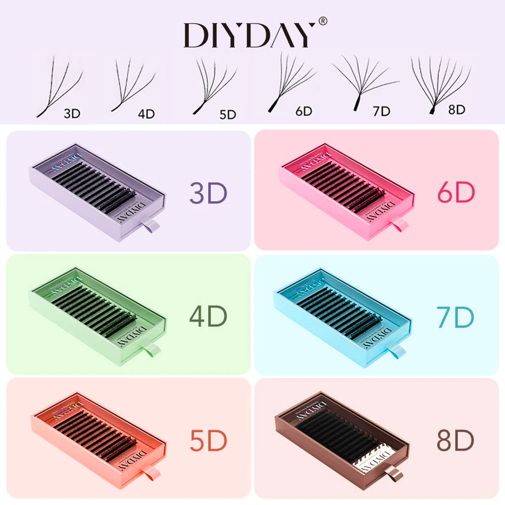 DIYDAY 3D W Lashes Extension 6D W Shaped Bloom Premade Eyelash Fans C D Curl Natural False Eyelashes for Extension Makeup
