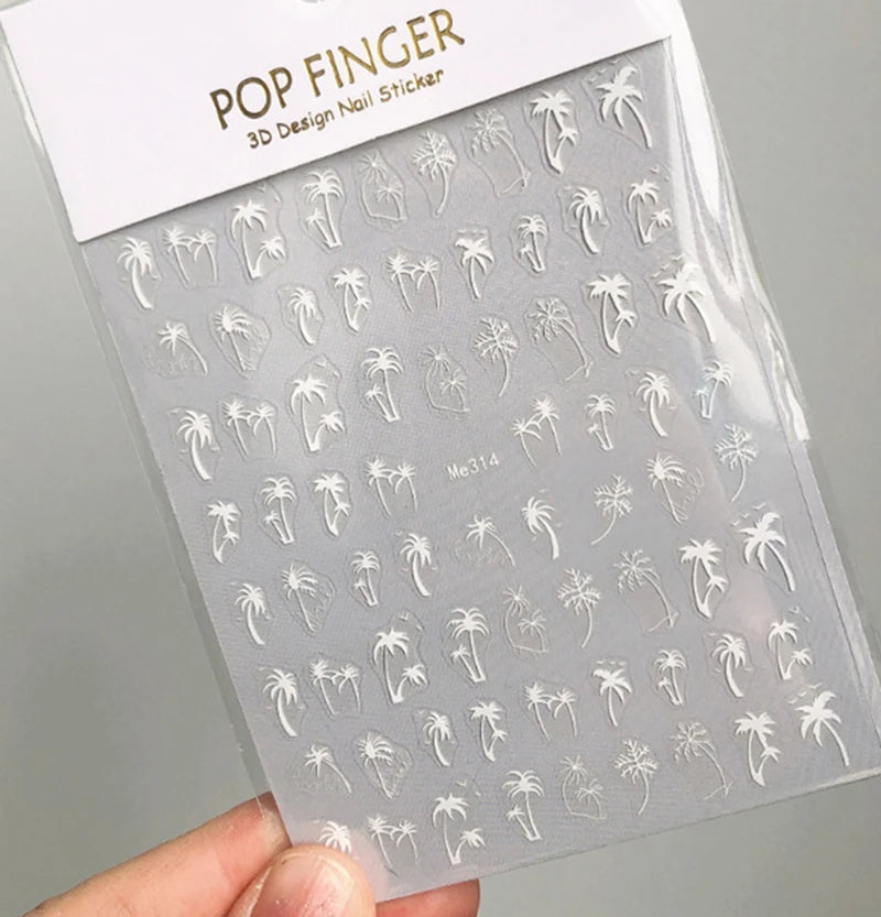 3d Nail Art Decals Geometric Lines Coconut Tree Palms Leaves Flowers Adhesive Sliders Nail Stickers Decorated Manicure