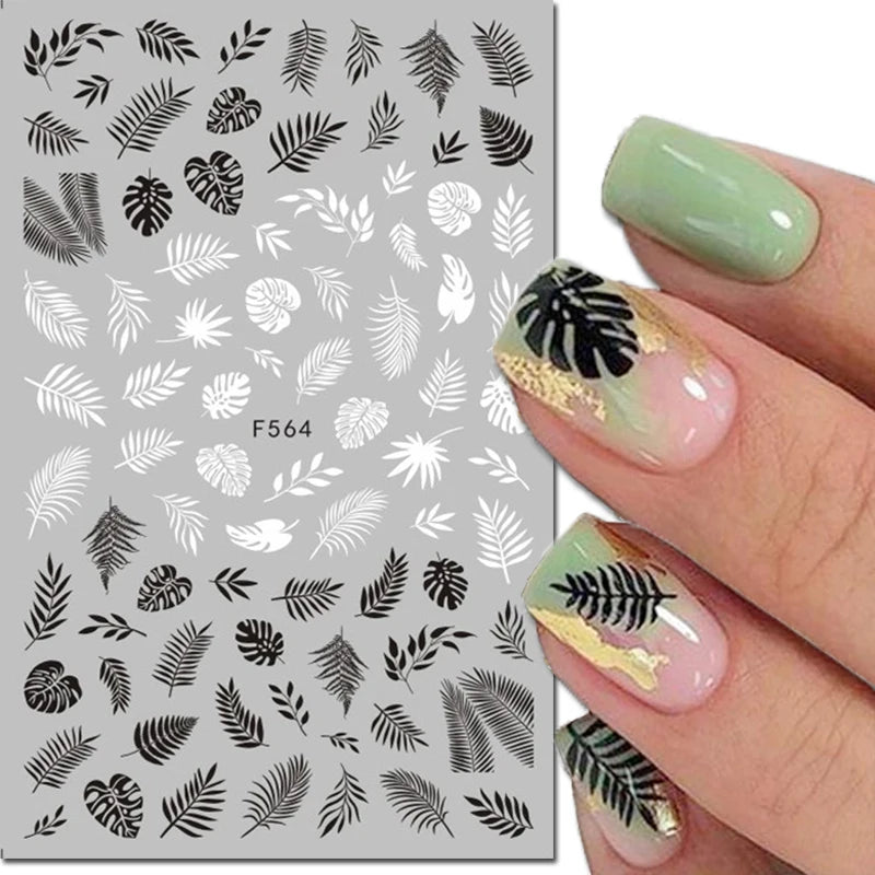 3d Nail Art Decals Geometric Lines Coconut Tree Palms Leaves Flowers Adhesive Sliders Nail Stickers Decorated Manicure