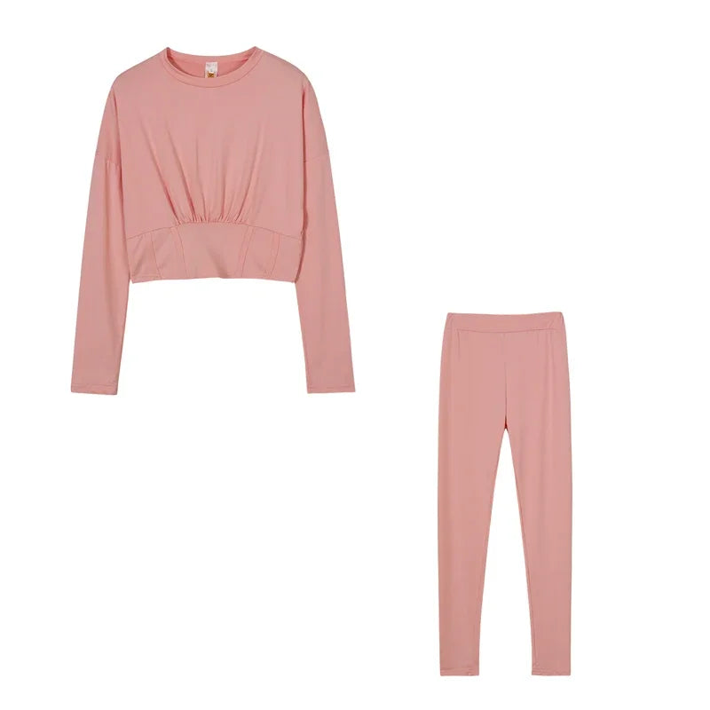 2023 Autumn New Women's Pure Color Sports Waist Suit Fashion Casual Two-piece Set