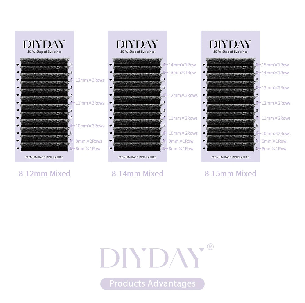 DIYDAY 3D W Lashes Extension 6D W Shaped Bloom Premade Eyelash Fans C D Curl Natural False Eyelashes for Extension Makeup