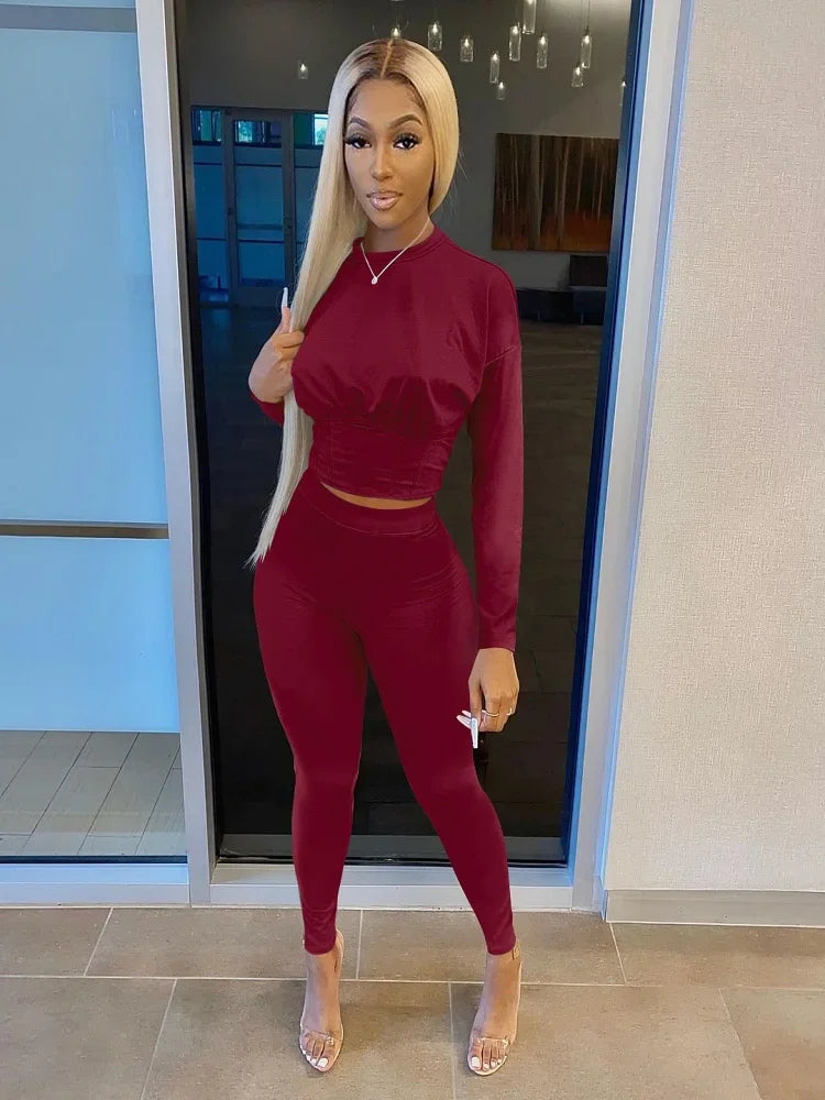 2023 Autumn New Women's Pure Color Sports Waist Suit Fashion Casual Two-piece Set