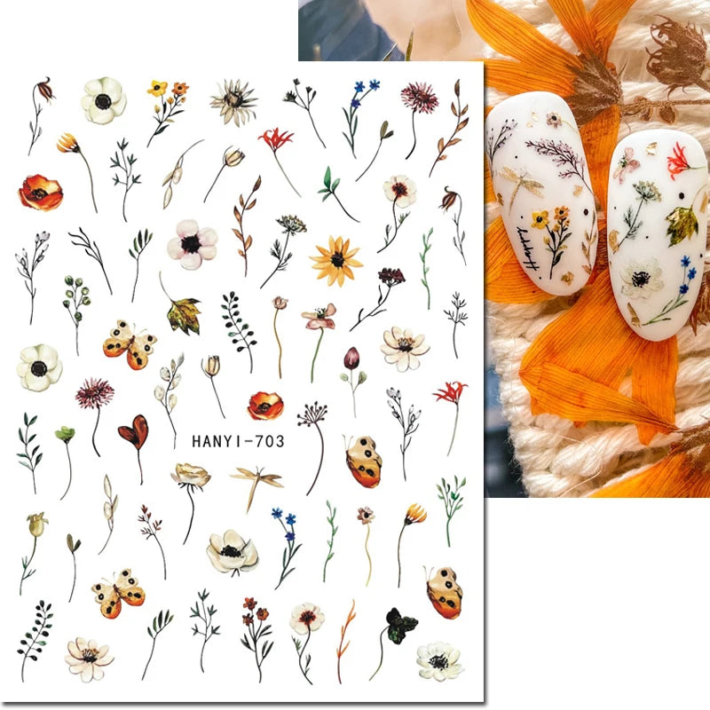 3d Nail Art Decals Geometric Lines Coconut Tree Palms Leaves Flowers Adhesive Sliders Nail Stickers Decorated Manicure