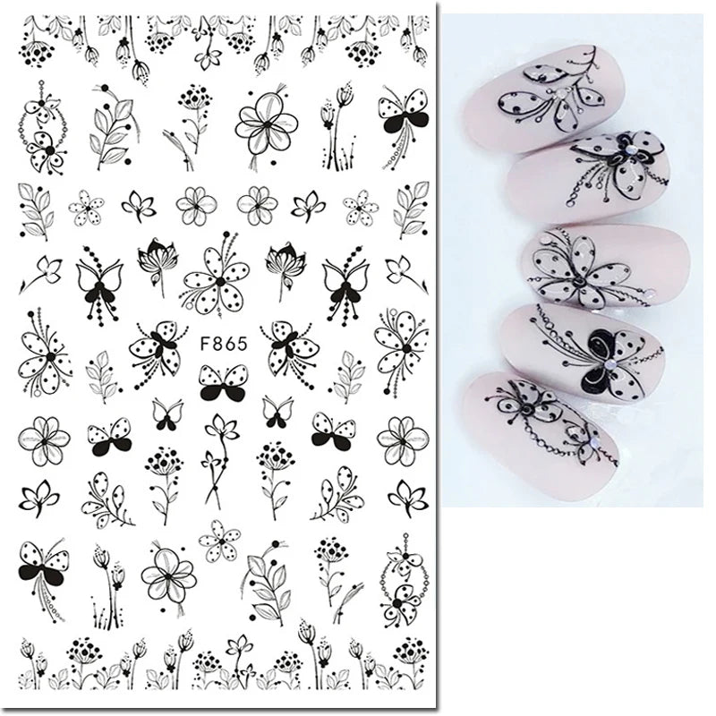 3d Nail Art Decals Geometric Lines Coconut Tree Palms Leaves Flowers Adhesive Sliders Nail Stickers Decorated Manicure