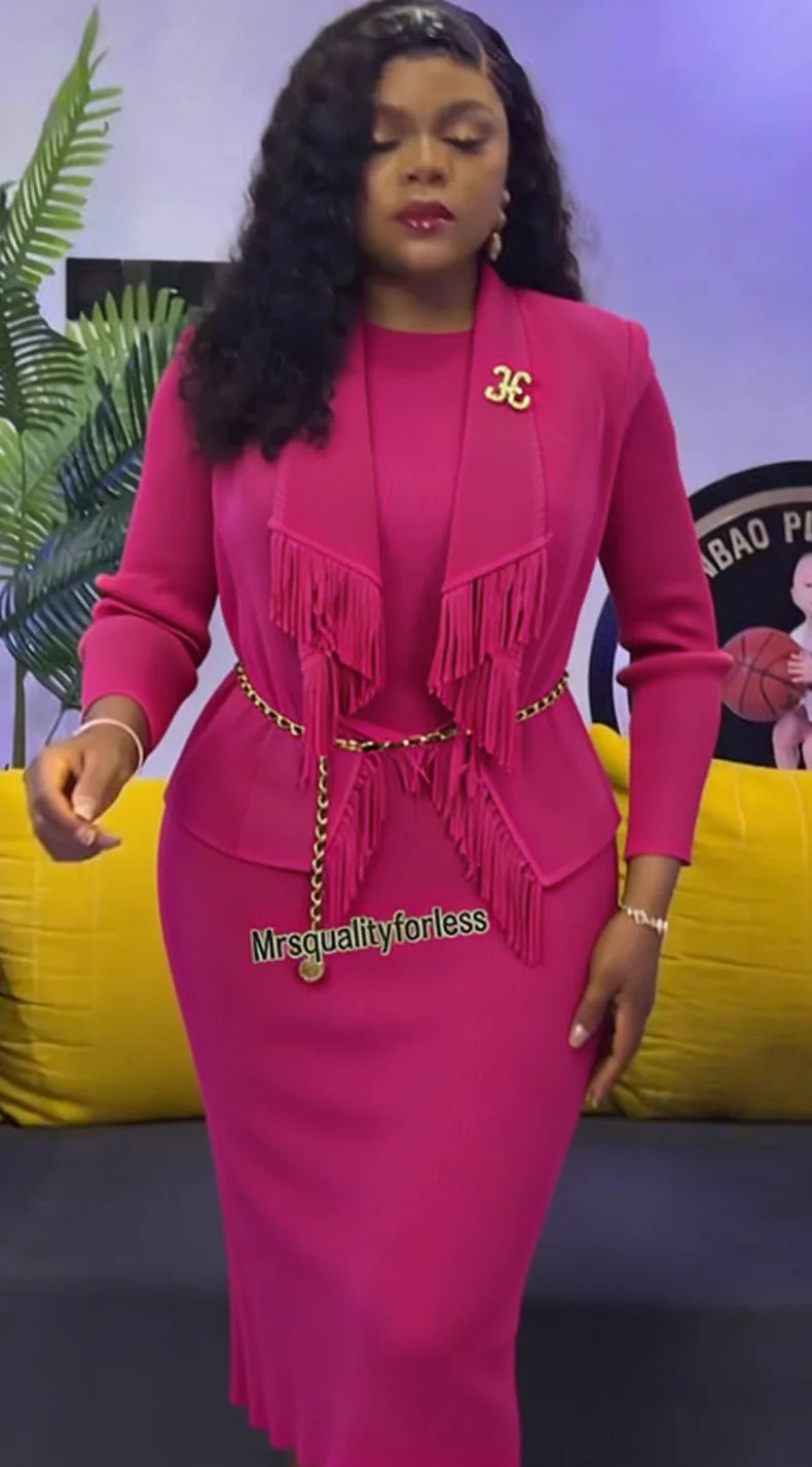 EGRM Fashion Solid Color Pleated Two-piece Set Women's Tassel Lapel Jacket and Casual Round Neck Vest Dresses 2026 New 9R5101