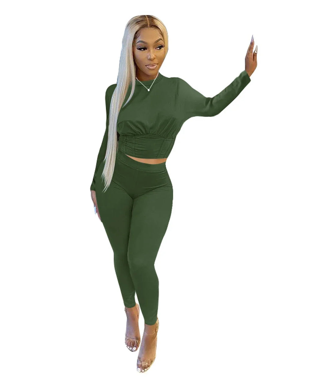 2023 Autumn New Women's Pure Color Sports Waist Suit Fashion Casual Two-piece Set