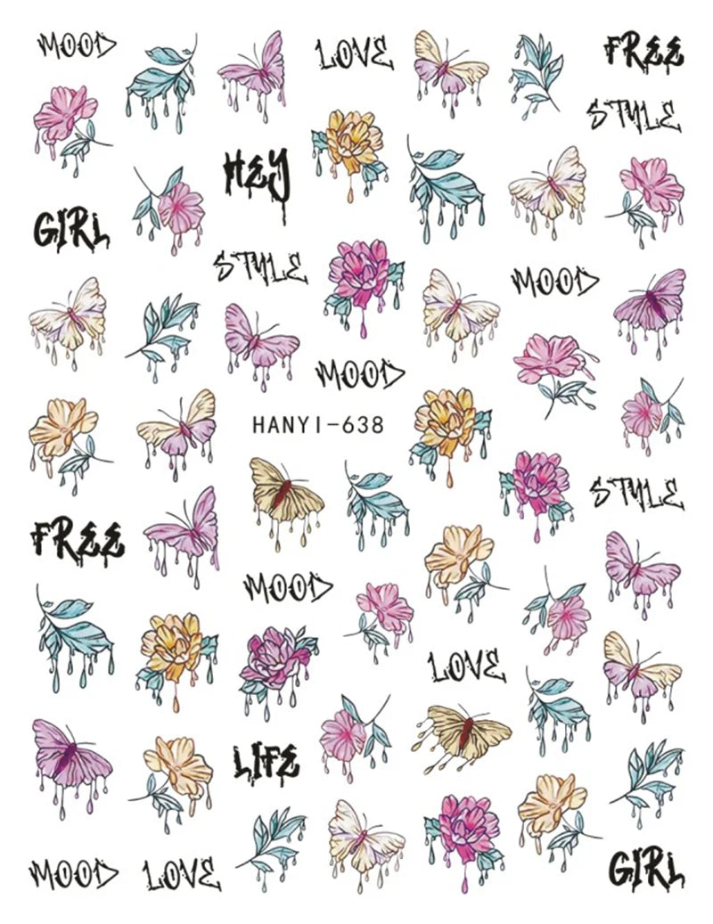 3d Nail Art Decals Geometric Lines Coconut Tree Palms Leaves Flowers Adhesive Sliders Nail Stickers Decorated Manicure