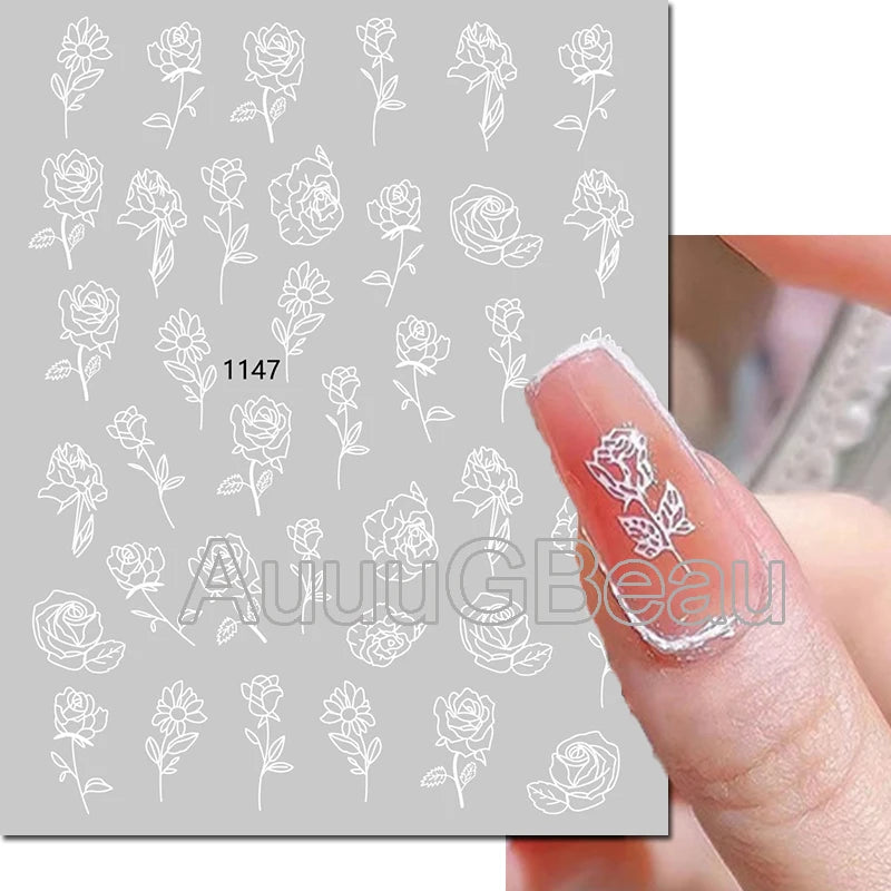 3d Nail Art Decals Geometric Lines Coconut Tree Palms Leaves Flowers Adhesive Sliders Nail Stickers Decorated Manicure